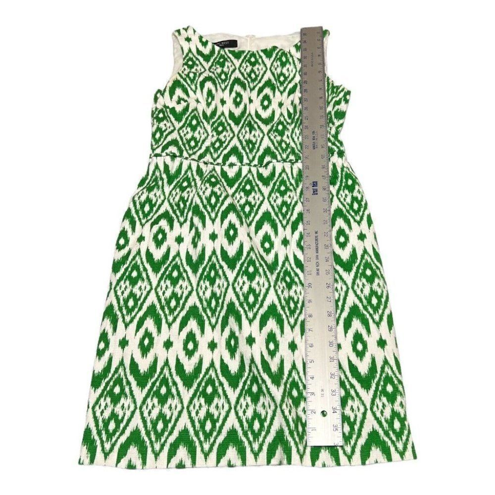 Nine West Green White Ikat Print Dress Size 10 Sleeveless A-Line Spring - Picture 3 of 11